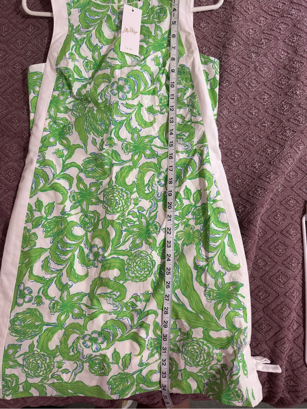 NWT Lilly Pulitzer White Shift Dress with Bright Green Floral Pattern Size 4 - Picture 6 of 9